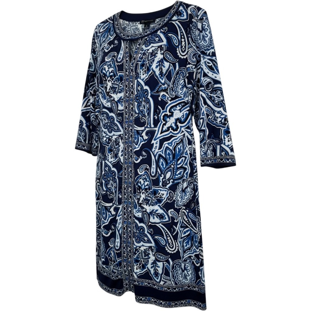 INC International Concepts Shift Dress 0X‎ Blue Paisley 3/4 Sleeve